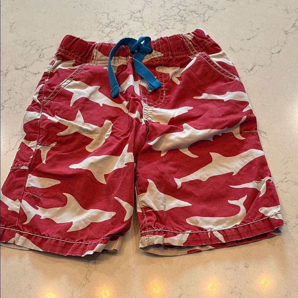 Mini Boden Red Shark Print Kids Shorts
